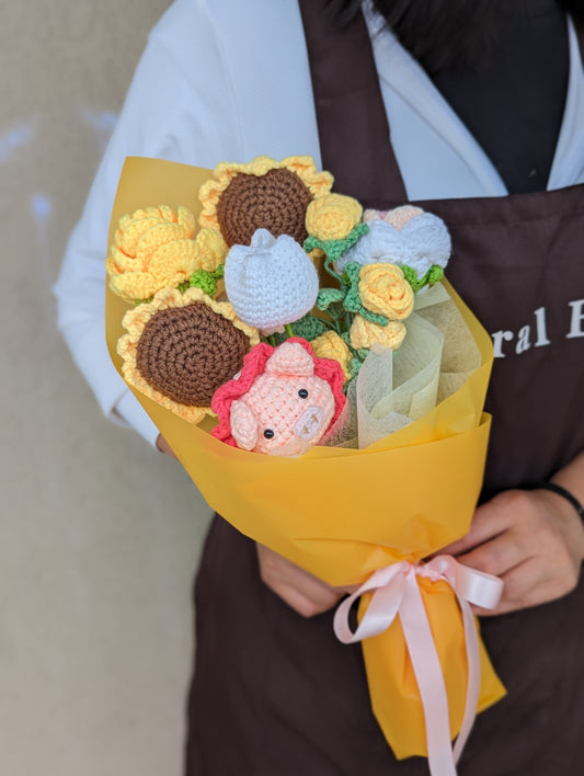 yarn knitted flower bouquet (small size) 针织花束