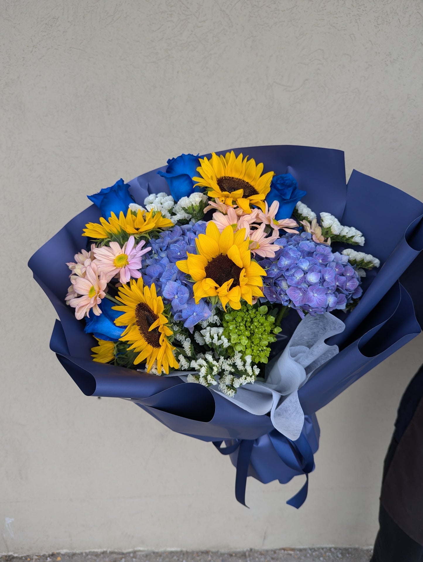 sunflower spring and blue (small-medium bouquet)