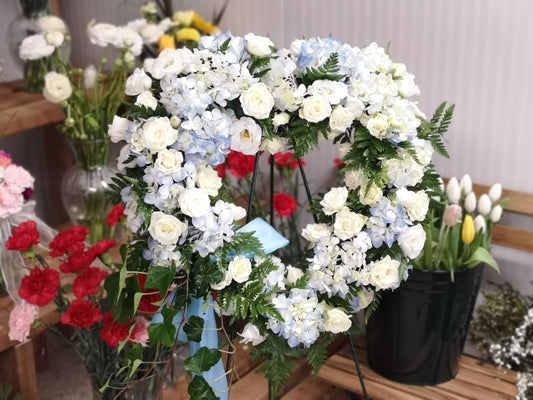 Remembrance heart shape wreath with stand