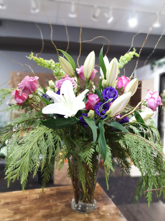 Tall Christmas glass arrangement