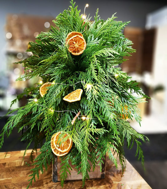 Fresh Christmas tree arrangement (with dried orange)