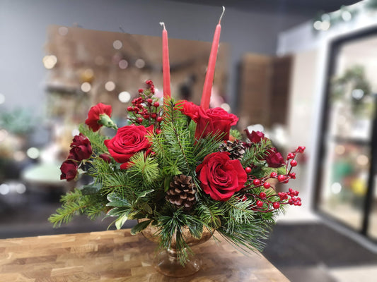 Christmas glass centerpiece with candle