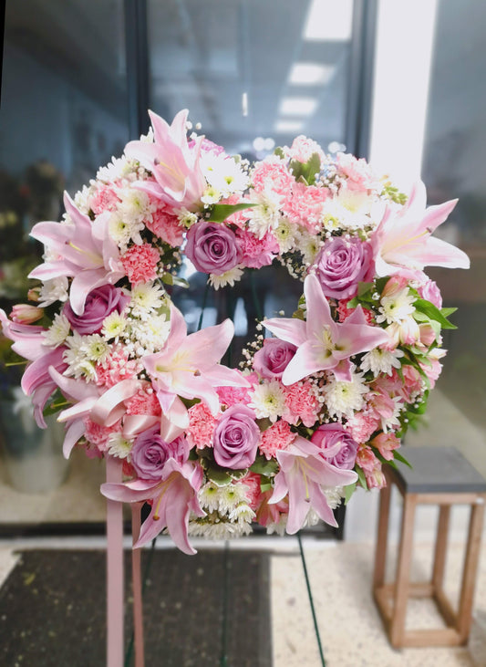 Remembrance heart shape wreath with stand