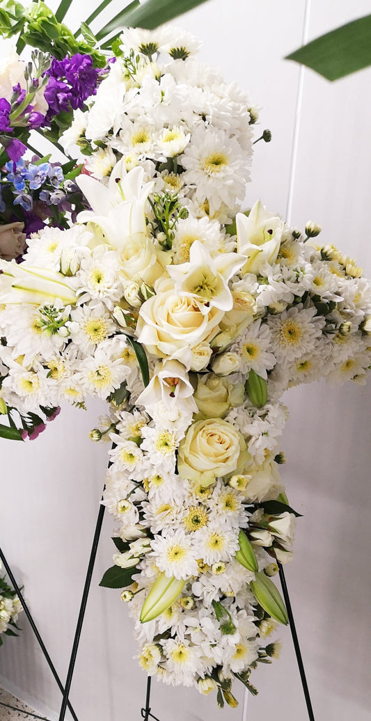 Cross shape wreath with stand