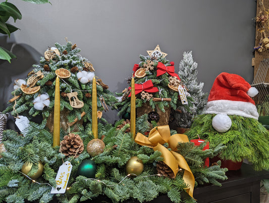 Christmas flat centerpiece with taper candles