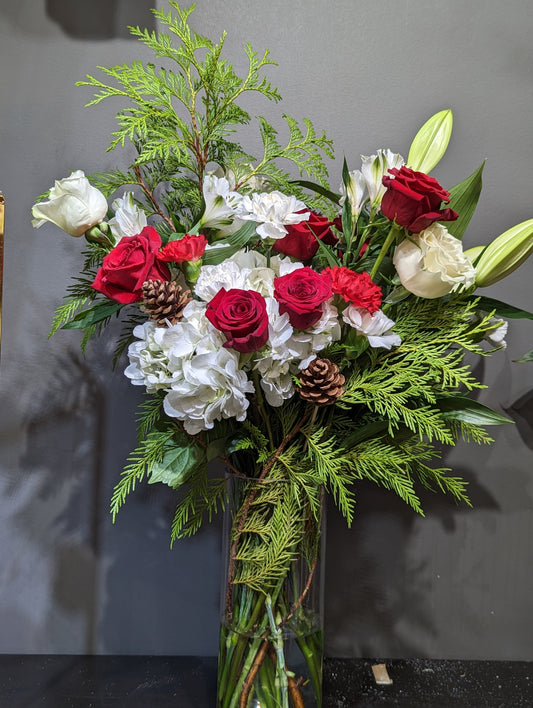 Tall Christmas glass arrangement