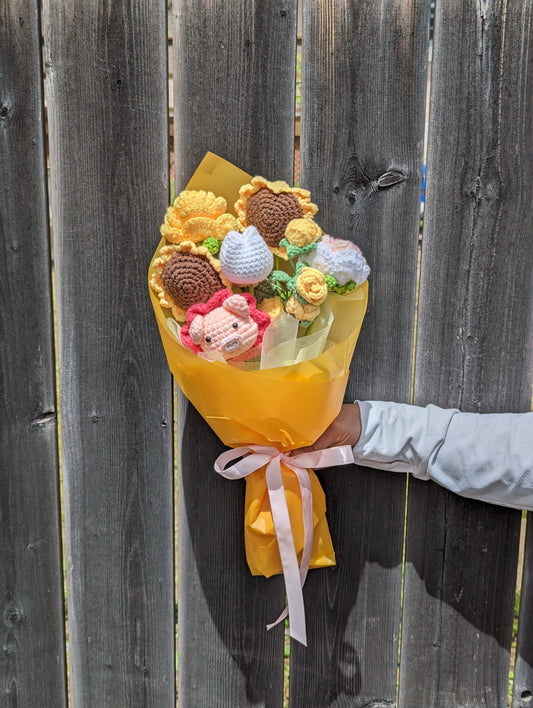 yarn knitted flower bouquet (medium size) 针织花束