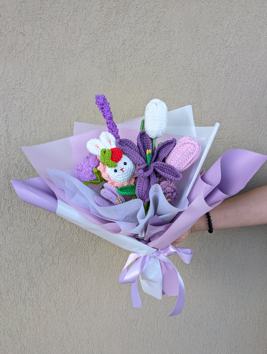 yarn knitted flower bouquet (medium size) 针织花束